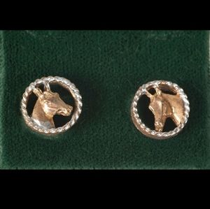 Equestrian horse head gold tone pierced earrings.